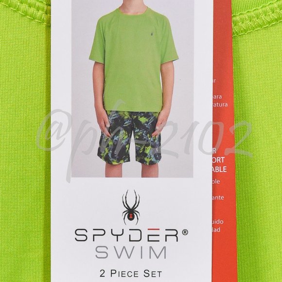 Spyder BOYS Youth 2-piece Swim Set GREEN . - Picture 12 of 14